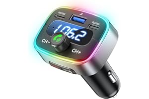 HUNDRUP Bluetooth 5.4 Car Adapter 60W Charging USB Bluetooth Adapter for Car,Wireless Fm Transmitter Radio,Handsfree Calling and Audio Receiver,HiFi Music Player,7 Colors LED Backlit