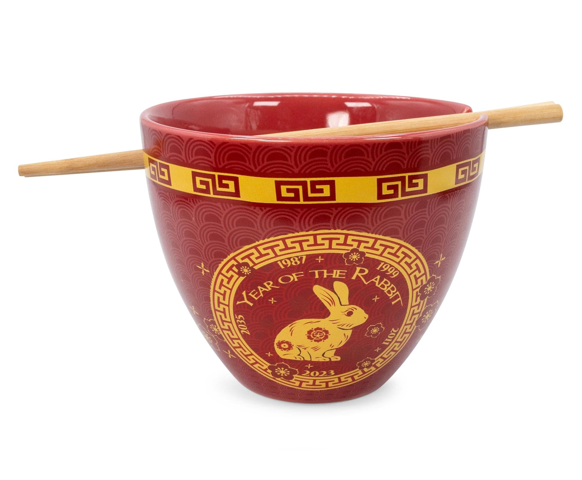 Boom Trendz Year of The Rabbit Chinese Zodiac Ceramic Dinnerware Set | Includes 16-Ounce Ramen Noodle Bowl and Wooden Chopsticks | Asian Food Dish Set for Home & Kitchen | Kawaii Lunar New Year Gifts
