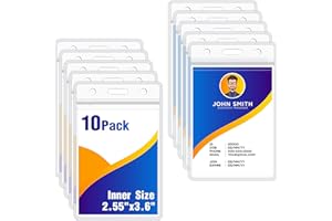 LIEMAND 10Pack Vertical ID Badge Holder-Extra Thick Clear ID Card Holder with Waterproof Resealable Zip-Name Tag Holder for Nurses, Office and School