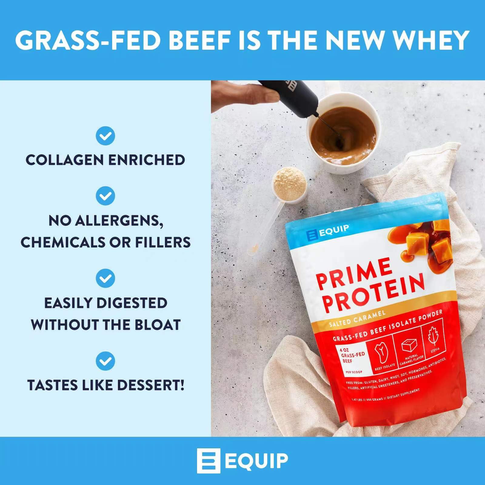Equip Foods Prime Protein Powder Chocolate & Prime Protein Powder Salted Caramel