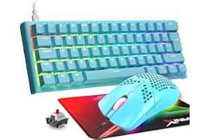 MAGIC-REFINER 60% Mechanical Gaming Keyboard Red Switch Mini 62 Keys Wired Type C 14 Backlit Effects,Lightweight RGB 6400 DPI Honeycomb Optical Mouse Mouse pad for Windows & Mac PC Gamer(Blue)