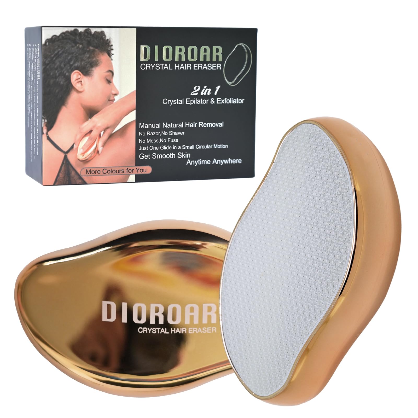 DIOROAR Crystal Hair Removal Device,Upgrade Crystal Hair Remover Stone,Physical Nano Glass Hair Eraser,Painless Epilator and Exfoliator Without Shaver for Soft Silky Skin(Golden)