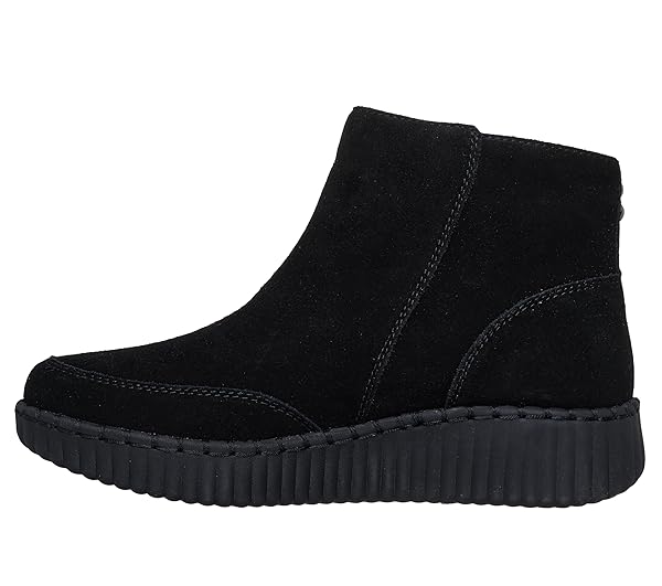SKECHERS WOMEN’S WILSHIRE BLVD – WEEKEND CRUSH, SIDE ZIP-UP BOOT WITH AIR-COOLED MEMORY FOAM, BLACK/BLACK, 5M