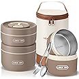 Dandat 3 Pcs Portable Insulated Lunch Container Set for Adult, Stackable Stainless Steel Bento Box for Hot Food with Insulate