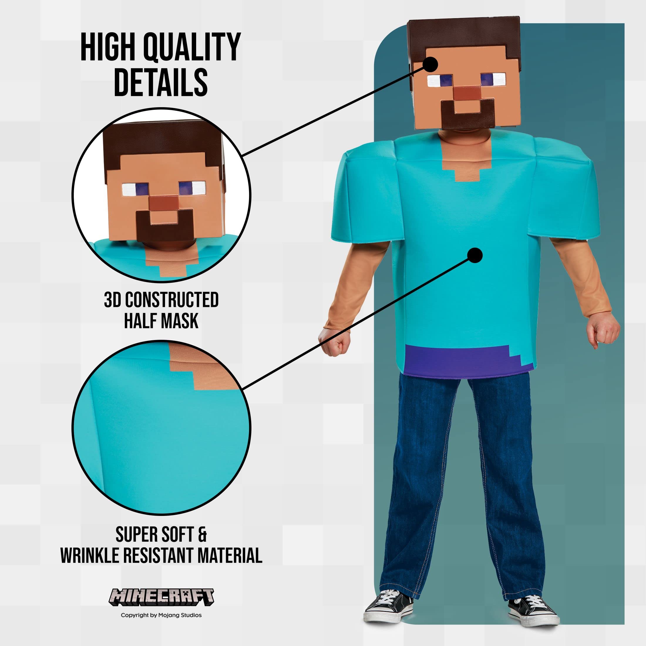 Steve Classic Minecraft Costume, Multicolor, Small (4-6)