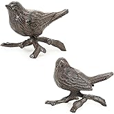 Sungmor Cast Iron Small Bird Statues, Set of 2 Realistic Rust Brown Bird with Branch Collectible Figurines, Farmhouse Home Garden Decorative Sculpture, Indoor and Outdoor Ornaments