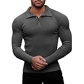 Agilelin Men's Muscle Slim Fit Polo Shirts Long&Short Sleeve Stretch T-Shirts Casual Stylish Tee for Golf Workout