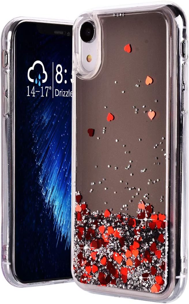 Case for iPhone XR Phone Cover for Apple iPhone XR 2018 Bling Flowing Liquid Back Case for iPhone XR 6.1 Inch, Mirror Shiny Bumper Case for Girls, Women, Lady (Red)