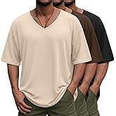 JoyMotion 3 Pack Men's Oversized T-Shirts Baggy Short Sleeve Shirts V Neck Loose Fit Summer Basic Tees Casual Workout Tops