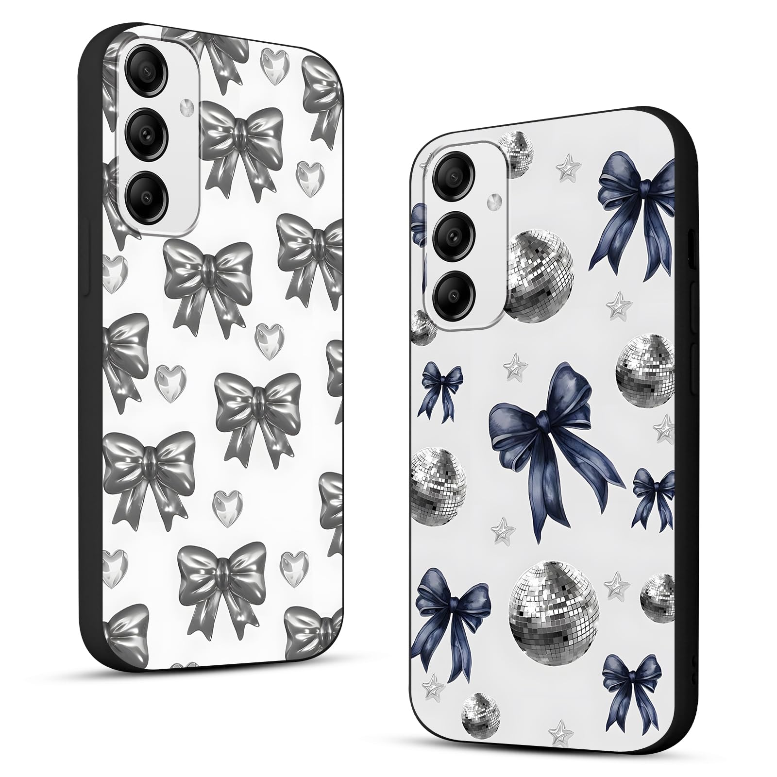 Photo 1 of 2 Pack Y2K Cute Bow Phone Case for Samsung Galaxy S24 FE 6.7",Aesthetic Ribbons Bows Heart Stars Cases Retro Y3K Unique Design Cover,Black Soft TPU Protection Funda for Girls Women for Samsung S24 FE