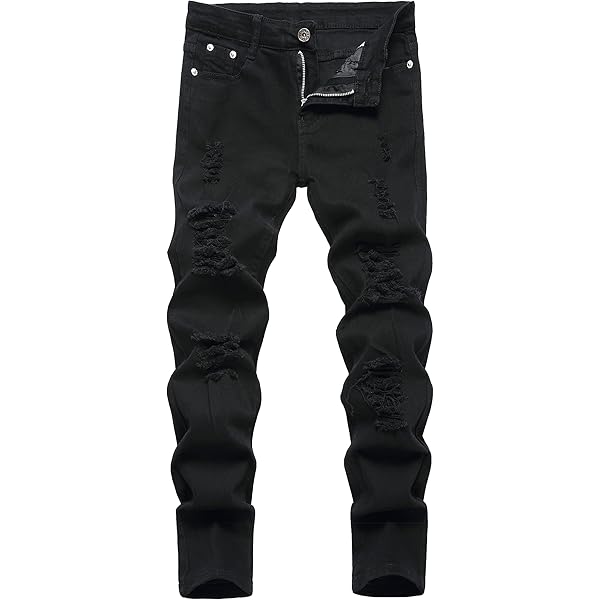 Amazon.com: Kihatwin Boy's Skinny Ripped Jeans Slim Fit Distressed Zipper  Pants with Holes Black 6: Clothing, Shoes \u0026 Jewelry