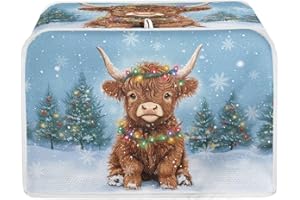 Pzuqiu Christmas Cute Cow Toaster Dust Cover Case Protection for Bread Maker, Oven, Grill, Toaster - Foldable, Washable, Small Appliance Cover