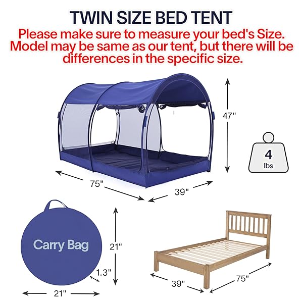 LEEDOR MOSQUITO NET BED TENT CANOPY INDOOR TENT PRIVACY BED FORT DREAM TENT FOR KIDS OR ADULT NAVY TWIN 75 X 39 X 47H” (MATTRESS NOT INCLUDED)