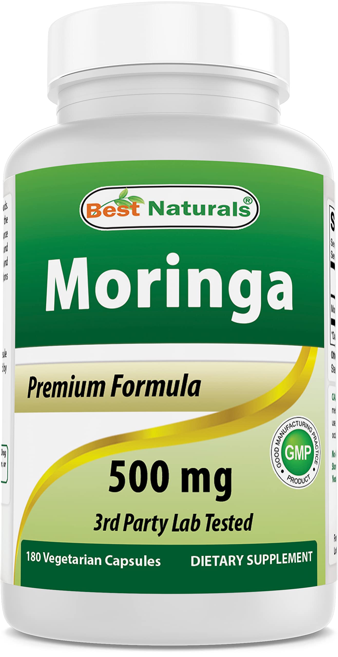 Best Naturals Moringa 500 mg – 180 Capsules | Non-GMO, Gluten-Free, Vegetarian Supplement | Moringa Oleifera Leaf Powder | Made in USA | Supports Daily Wellness |