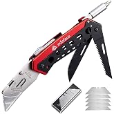 EDCFANS Folding Utility Knife Box Cutter, Razor Knife, Work Knives for Men | Utility Knives with Screwdriver,5 SK5 Blades,Saw, Lock,Clip, EDC Quick Change Box Cutter Multitool for Camping, Hiking, DIY