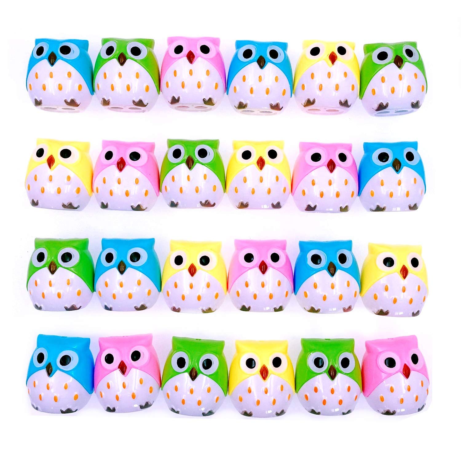 JZK 24 x Novelty Two Holes Pencil Sharpener with Container owl for Teenager Children Birthday Favours Party Bag Filler Thank You Gift Game prizes for Girls Boys
