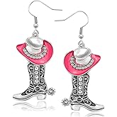 RechicGu Western Cowgirl Hat Boots Earrings Enamel Cowboy Hat Sparkly Rhinestone Boot Dangle Earrings Prom Country Concerts Rodeo Cowboy Outfits Jewelry Gift for Women
