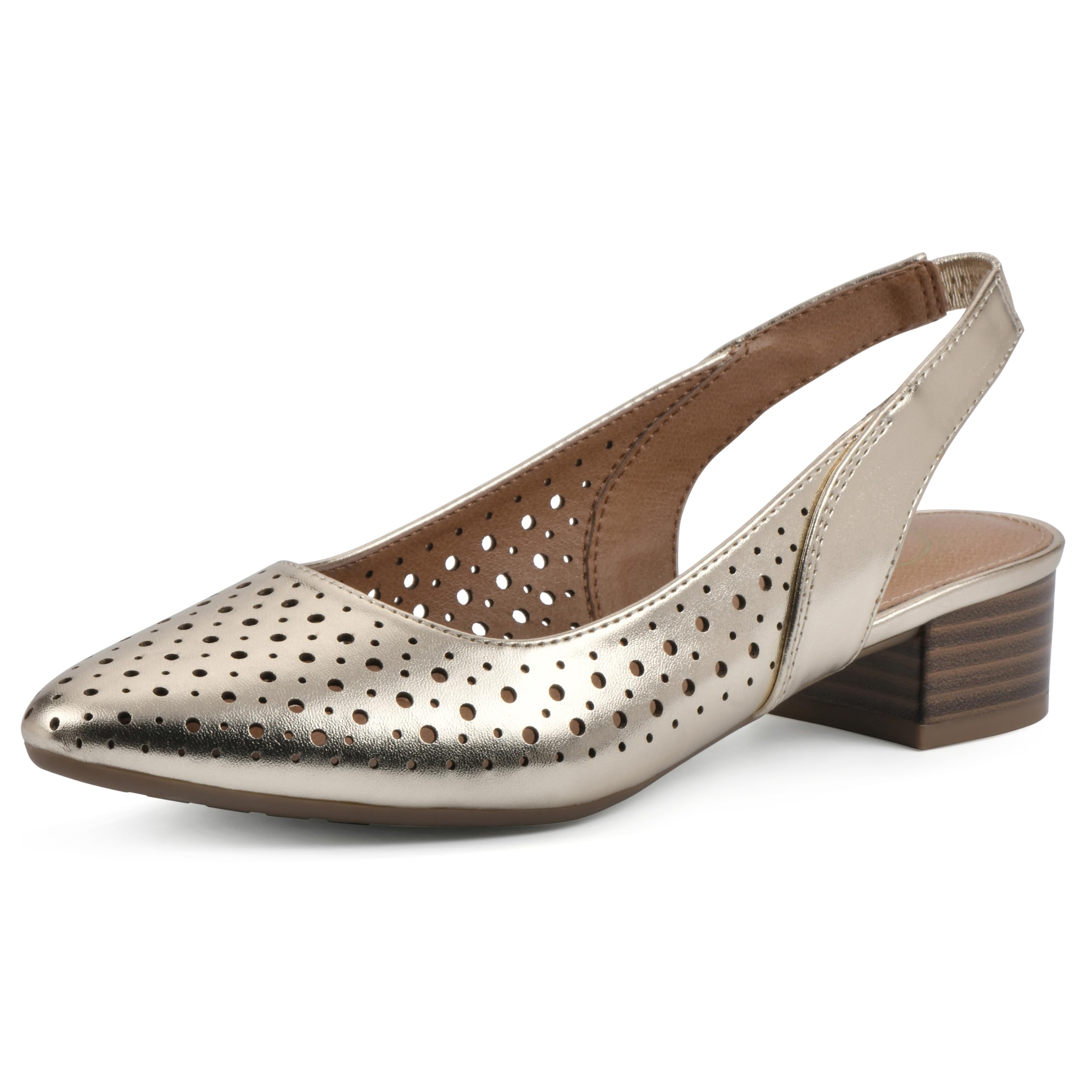 WHITE MOUNTAIN Women’s Boronic Low Block Heel, Lt.Gold/Met/Smooth, 9.5 W
