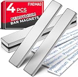 FINDMAG 4 Pack Neodymium Magnet Bar 60x10x3 mm with Adhesive Strips