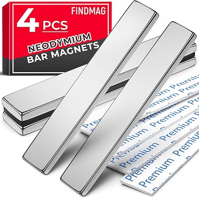 FINDMAG 4 Pack Neodymium Magnet Bar 60x10x3 mm with Adhesive Strips