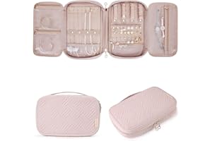 BAGSMART Jewelry Organizer Case Large Travel Jewelry Storage Bag for Necklace, Earrings, Rings, Bracelet, Soft Pink