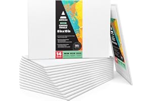 Arteza Painting Canvas Panels, 8x10, Set of 14, Primed White, 100% Cotton with Recycled Board Core, For Acrylic, Oil, Other W