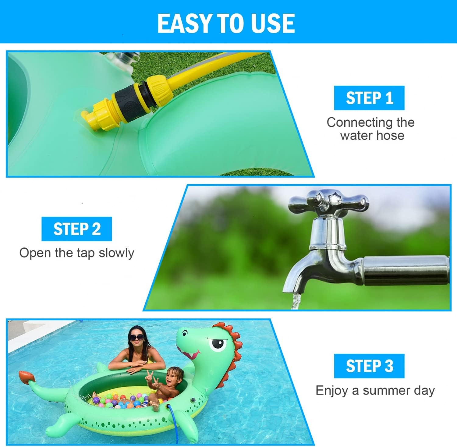 Vumdua Dinosaur Inflatable Sprinkler Pool for Kids, 77'' Kiddie Pool Splash Pad for Kids Toddlers, Baby Wading Pool Swimming Pool Outdoor Water Toys for Boys and Girls: Health & Personal Care