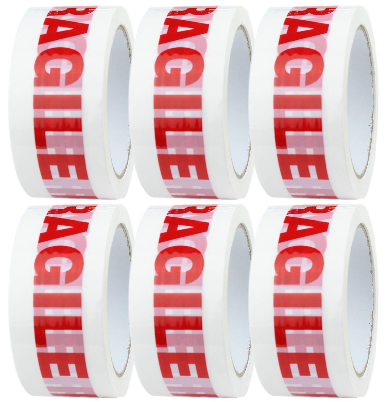 Crimson Starfish Fragile Tape | 6 x Low Noise Fragile Packing Tape | 48mm x 66m Fragile Tape Rolls | Packing Tape Strong for Moving House, Packing Parcels, Cardboard Boxes & Cartons