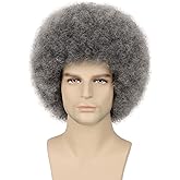 Guree Hair 70s Grey Afro Wigs for Men Women Glueless Wear and Go Wig for Disco Halloween Costume Party Daily Use (Ombre Grey)