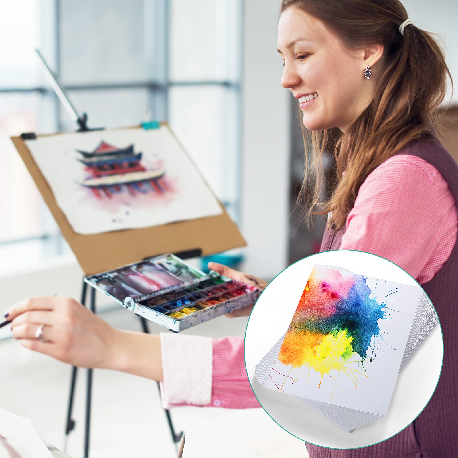 TaoBary 300 Pcs Watercolor Paper Sheet Bulk White Cold Press Paper Pack 110 lb 230 GSM Sketch Painting Watercolor Pad for Watercolorist Beginning Artists Adults Drawing Craft(5 x 7 Inch,230 GSM)