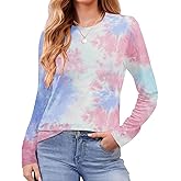 Elesomo Women's Long Sleeve T-Shirts Crew Neck Casual Tie Dye Shirt Basic Tee Tops
