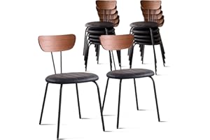 Lecafur HL Stackable Dining Chair Set of 12, Small Modern Faux Leather Kitchen Chair with Solid Wood Back, Space Saving for Apartment Bedroom Restaurant, Black