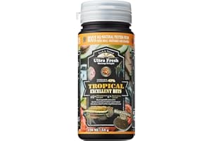 Ultra Fresh Tropical Fish Food, Wild Sword Prawn, Natural Color Enhancement, Slow Sinking Pellet for Discus, Angelfish, Medium Sized Cichlids and Fish, Tropical Excellent Bits 1.87 oz