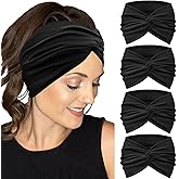 IVARYSS Extra Wide Headbands for Women Non-Slip, 7'' Large Twist Knotted Stretchy Wraps Head Bands Hair Accessories, 4 Pack, Black
