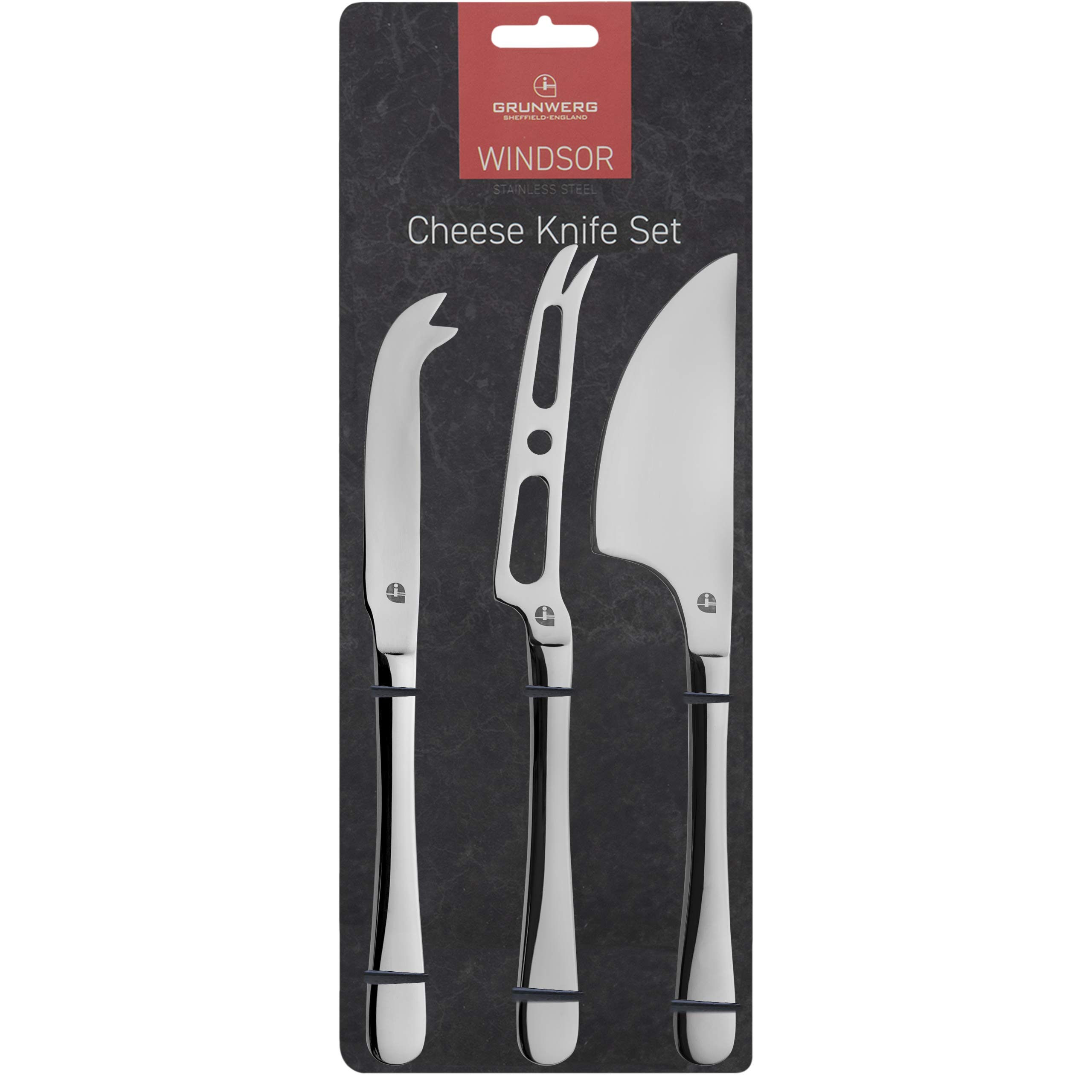 Grunwerg Windsor Carded 3-Piece Cheese Knife Set, 18-0 Stainless Steel