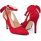 COLETER Womens Bow Knot High Heels Pointed Toe Stiletto Ankle Strap D'Orsay Pumps Bow Evening Dress Shoes