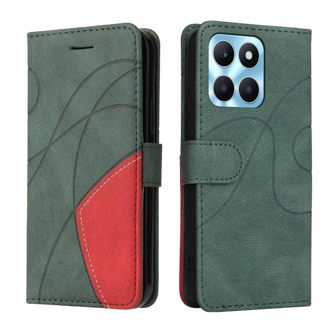 Dfjhure Honor X6b Case Premium Flip Wallet Phone Case Cover Shockproof PU Leather Stand View Bookstyle Case Silicone Bumper Business Phone Case for Honor X6b- Green