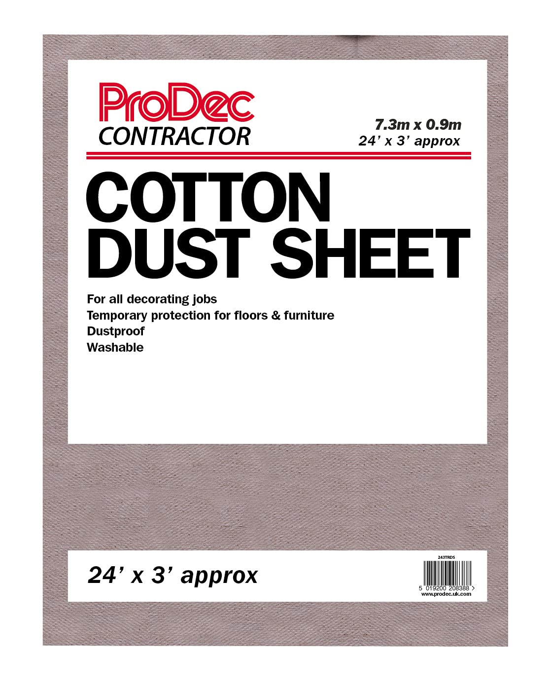 ProDec Contractor 24ft x 3ft Stairway Cotton Dust Sheet for Decorating, Carpet Protector, Washable Drop Cloth, Paint Shield, Painting Sheets, Heavy Duty Dust Sheets for Furniture, Paint Cloth