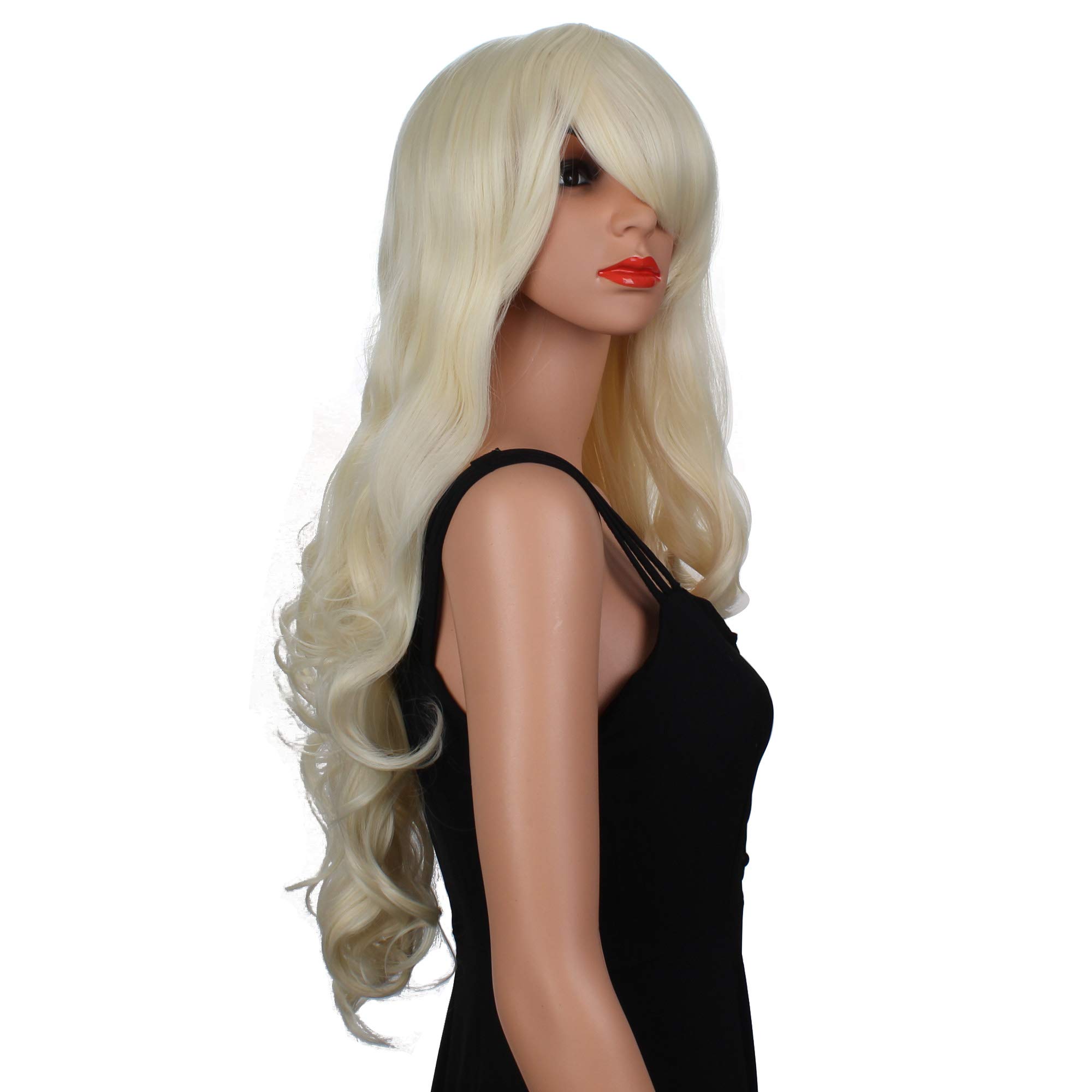 OKVGO Light Blonde Fashion Natural Full Long Curl Wig for Women Cosplay Party and Ladies Daily Use
