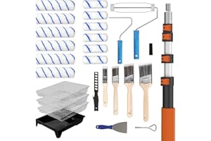 LAANPOLE Paint Roller Kit, 27 Piece Paint Supplies, 9"4" Paint Rollers, 1-4FT Extension Pole, Paint Brushes for Walls, Microfiber Roller Covers for Professional Painting