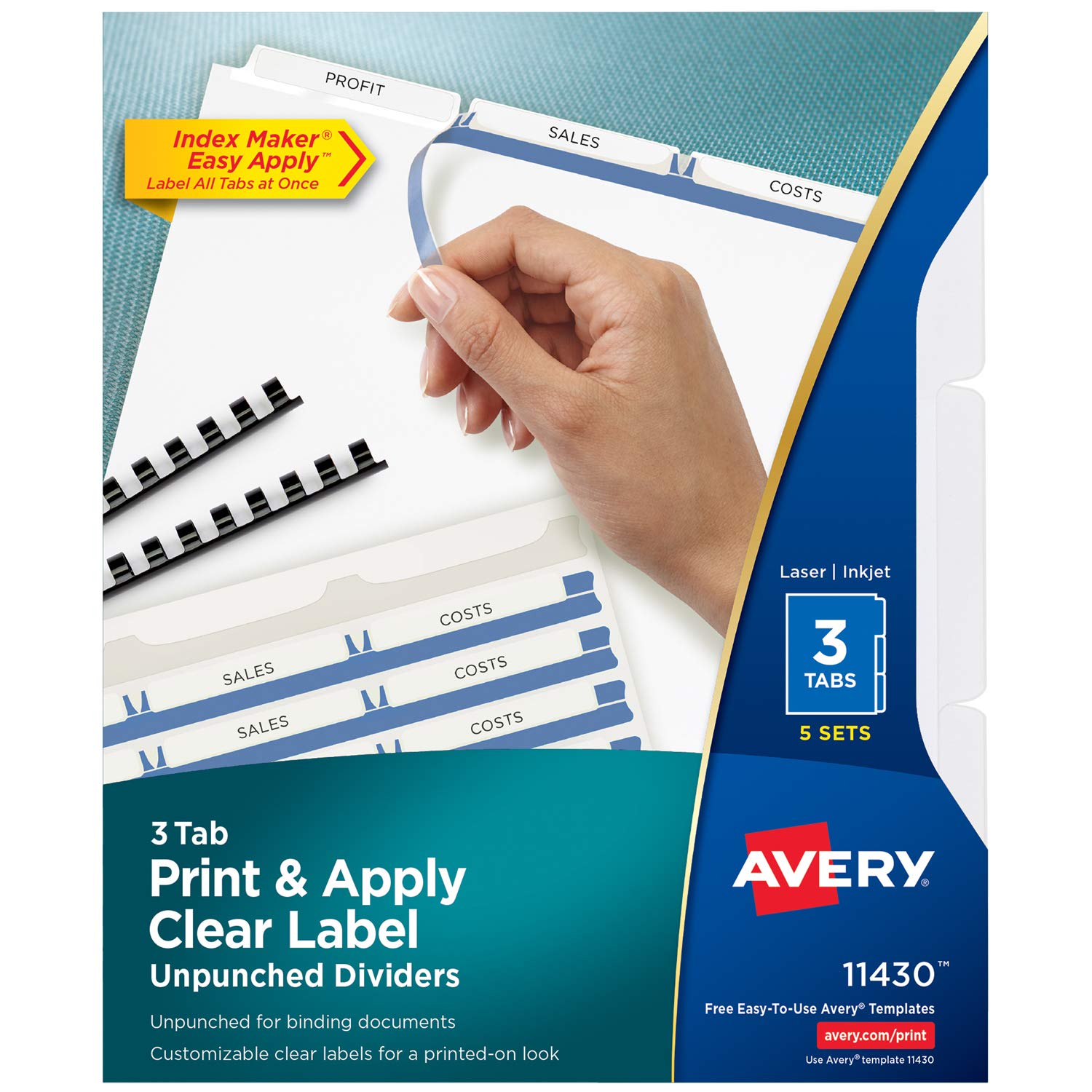 Avery Big Tab Insertable Plastic Dividers w/Pockets, 5 Tabs, 1 Set, Assorted Fashion Designs (07712)