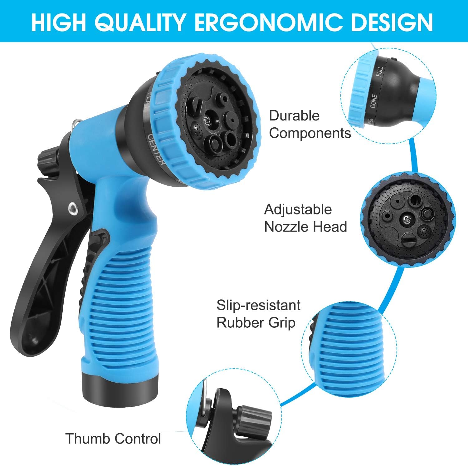 Garden Hose Sprayer Nozzle with 8 Adjustable Pattern, ABS Water Hose Sprayer, Slip Resistant Garden Nozzle Fits All Standard Garden Hoses for Watering Plants, Lawn&Garden, Washing Cars, Showering Pets : Garden & Outdoor