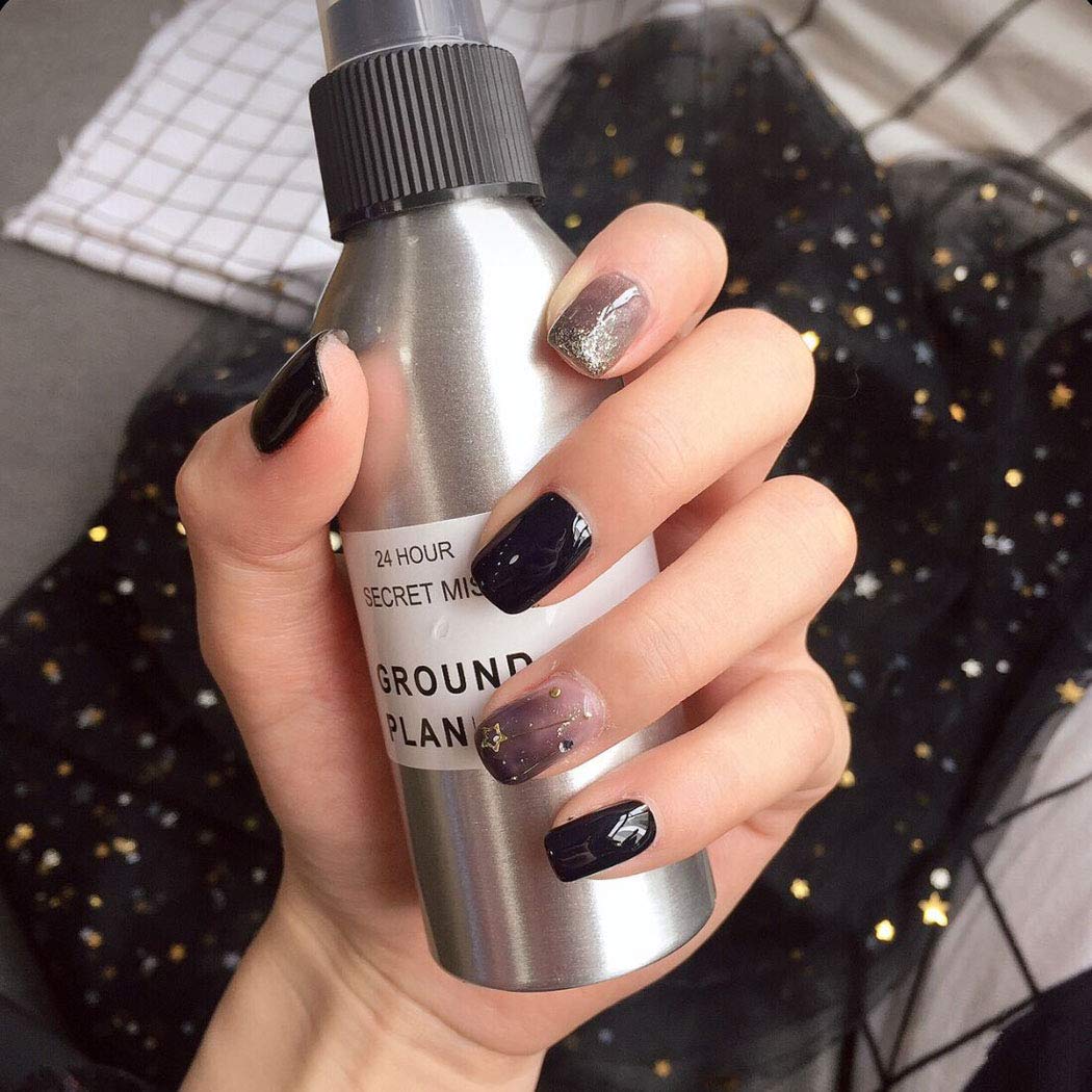 Yienate False Nails for Women and Girls Black Star Moon French Nails Fake Nails 24Pcs