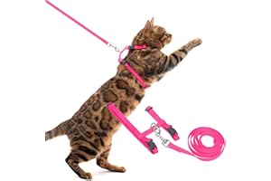 PUPTECK Adjustable Cat Harness and Leash Set Escape Proof Kitten Strap Collar for Walking Travel, Hot Pink