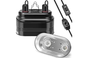 MECESOR Dual Reptile Light Fixture with Thermostat Switch and Independent Switch, Deep Dome Reptile Heat Lamp Fixture Optical Reflector Lampshade for Bearded Dragon, Amphibians, Tortoise (Max 160W)