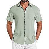 COOFANDY Mens Button Down Shirts Short Sleeve Shirt Casual Summer Beach Textured Shirts with Pocket