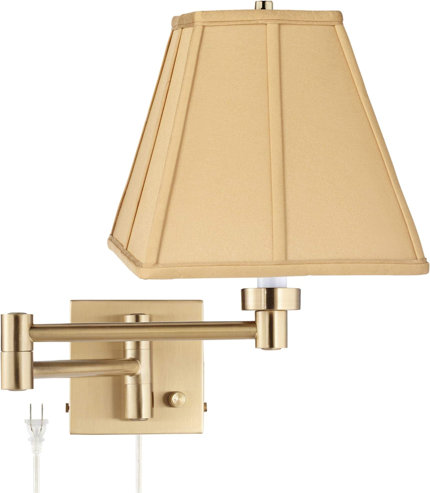 Alta Swing Arm Wall Mounted Lamp Warm Antique Brass Plug-in Light Fixture Dimmable Golden Tan Square Cut Shade for Bedroom Bedside House Reading Living Room Home Hallway Dining - Barnes and Ivy