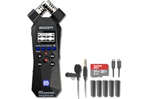 STREAMEYE Zoom H1essential 2-Track 32-Bit Float Portable Audio Recorder with Lavalier GO Lav Mic, 5 AAA Batteries, USB-C to USB-C Cable and 32GB microSD Card