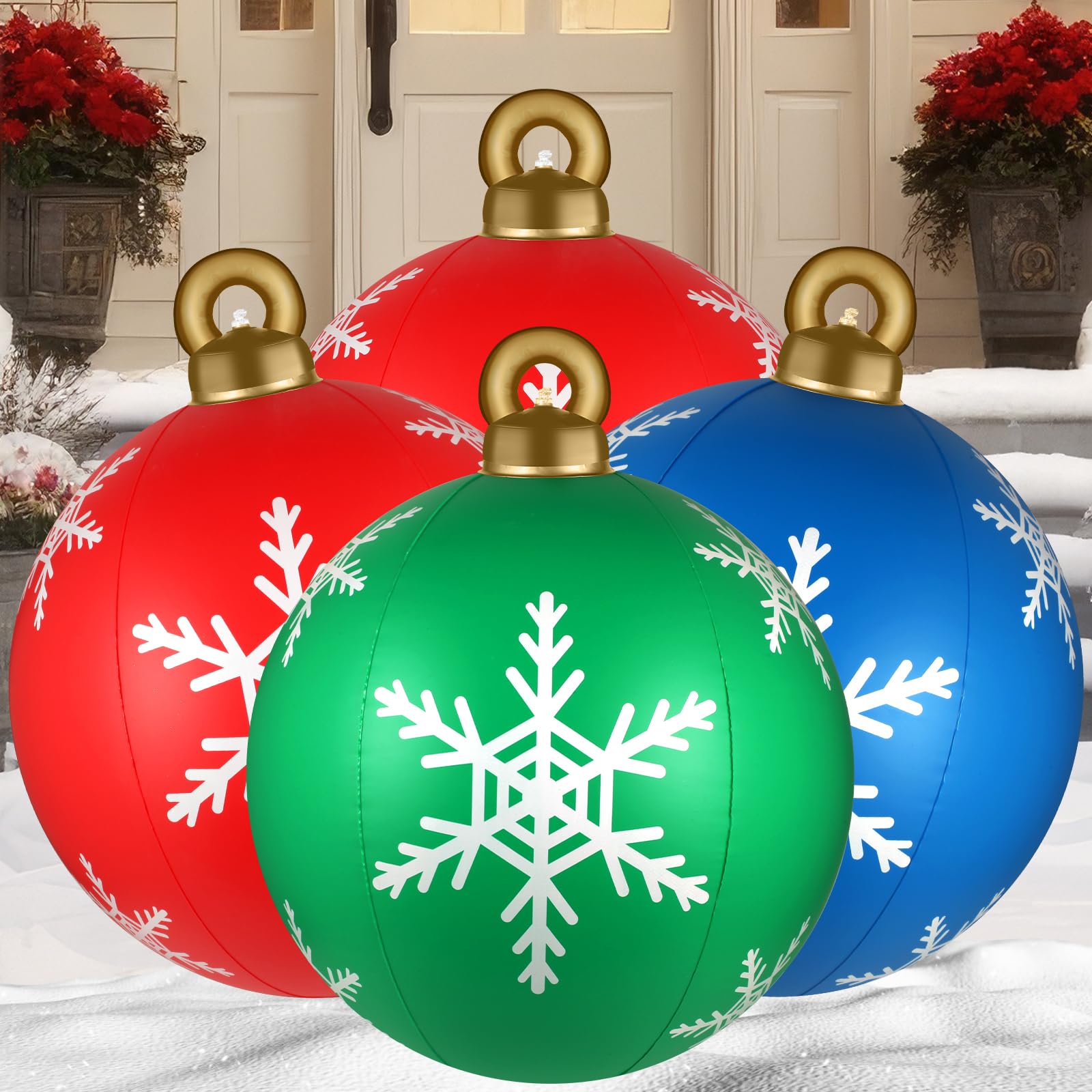 Photo 1 of 4 Pcs 24 Inch Giant Inflatable Christmas Balls,Large Outdoor Inflatable Christmas Balls for Yards, Lawns, Porches, Gardens, Front Doors or Windows Christmas Decorated (Red, Blue, Green)