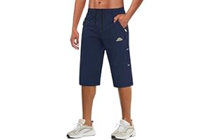 MAGCOMSEN Men's Capri Shorts Quick Dry Below Knee 3/4 Capri Pants with Zipper Pockets for Workout Running Training Summer